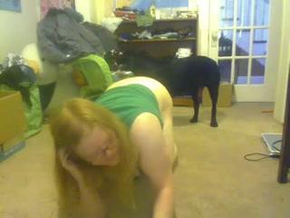 Hot Blonde Wearing Glasses Gives Lucky Dog the Fulfillment of its Dreams!